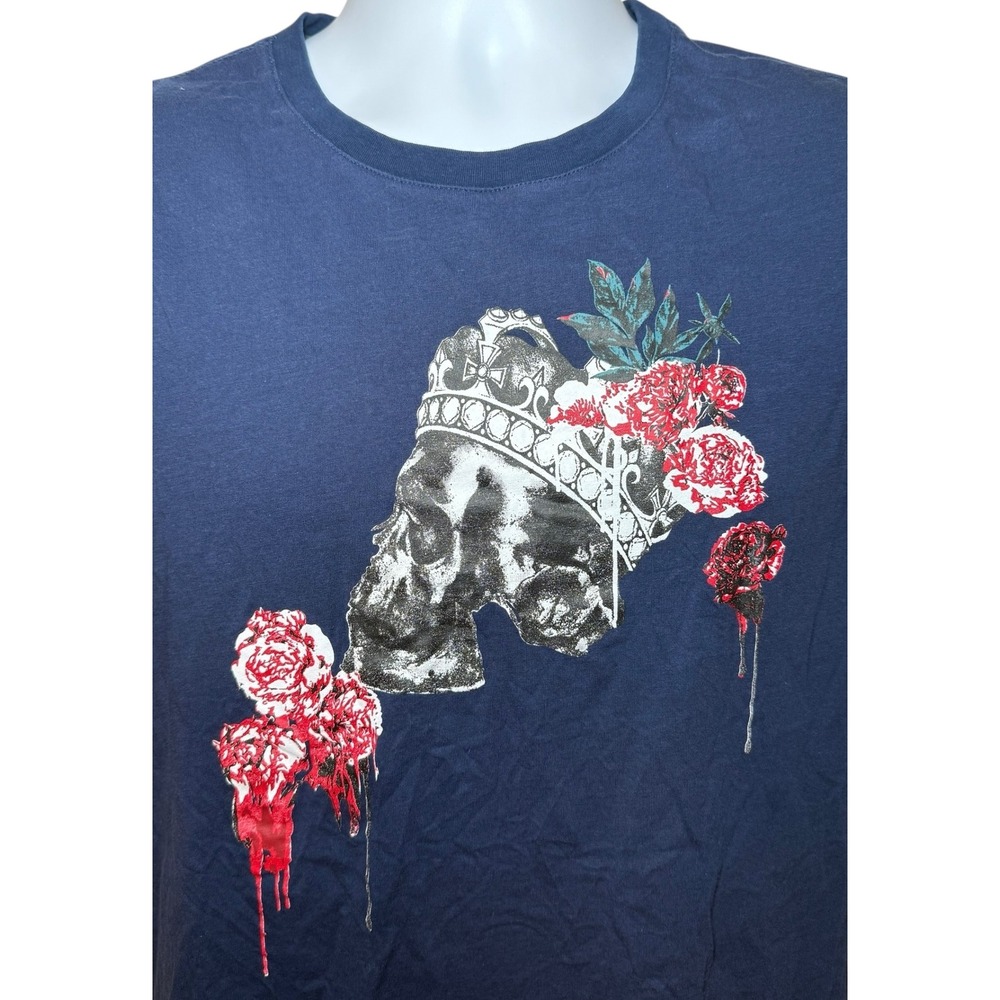 Robert Graham Skull Roses Graphic T-Shirt‎ Navy Blue Cotton Men's M Short Sleeve